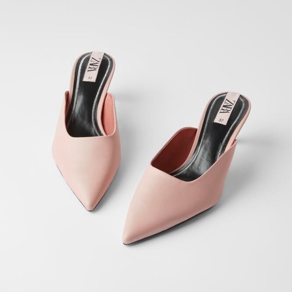 NWT Zara Light Pink Mid-Heel Mules - Picture 2 of 9